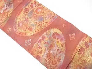 絵皿に花鳥・動物模様織り出し　袋帯